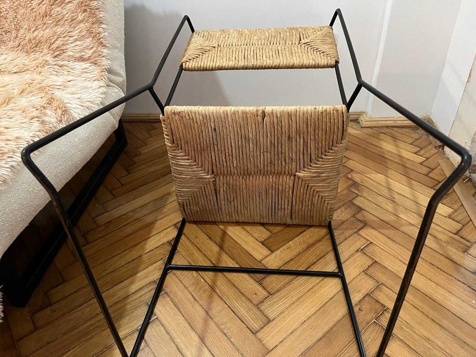 Scaun mid-century modern, împletit manual, cadru metalic