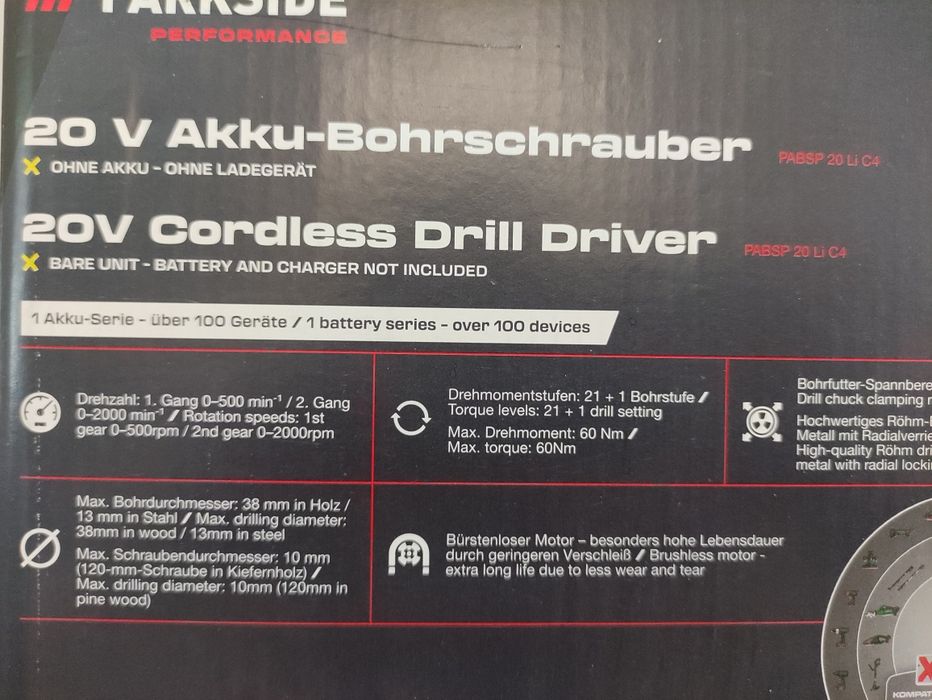 Bormasina 60 nm parkside performance pe acumulator de 20 V masina de gaurit