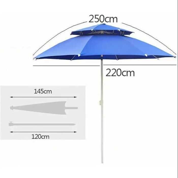 Градински/Плажен чадър с двоен покрив/отвор против вятър-усилен плат