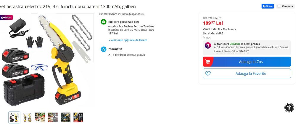 Set fierastrau electric 21V, 4 si 6 inch, doua baterii 1300mAh, galben