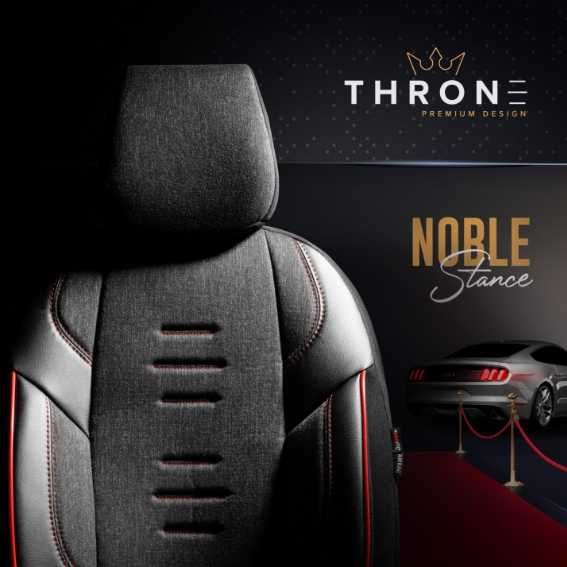Луксозна тапицерия OTOM текстил с еко кожа THRONE Design – Черна с червен шев