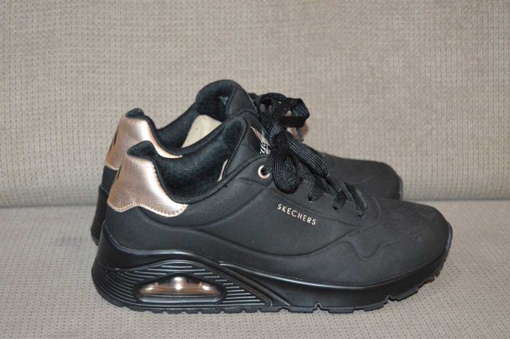 Skechers Uno - Stand on Air Damă – Negru cu Detalii Rose Gold – Mărimea 37