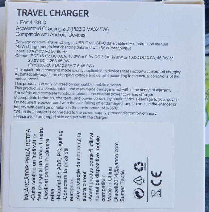 Incarcator 45W cu incarcare rapida