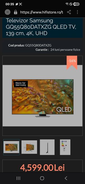 Televizor NOU Samsung GQ55Q80DATXZG QLED TV, 139 cm, 4K, UHD