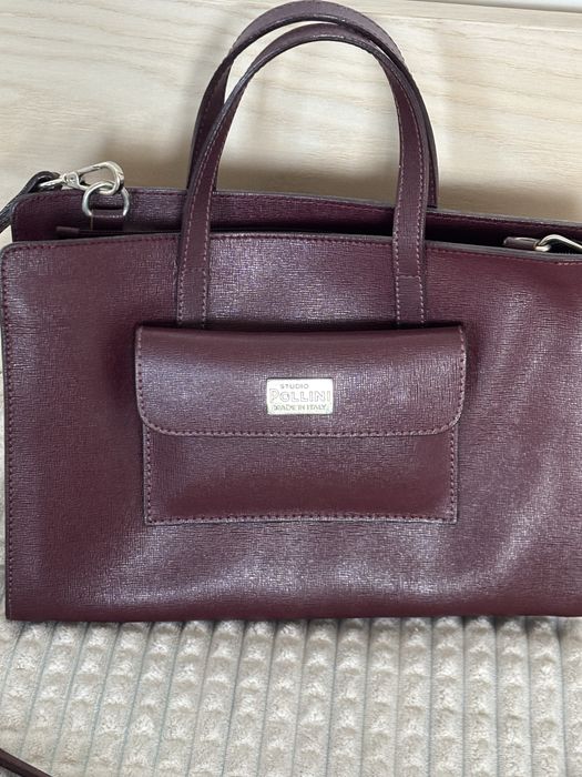 Дамска кожена чанта Pollini бордо