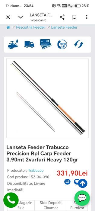 Vând bat trabucco precision,3.90 cm ,120 Gr acțiune , super feeder