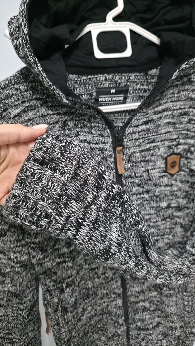 Cardigan tricotat barbati cu gluga, 100% bumbac, Much More, gri, M