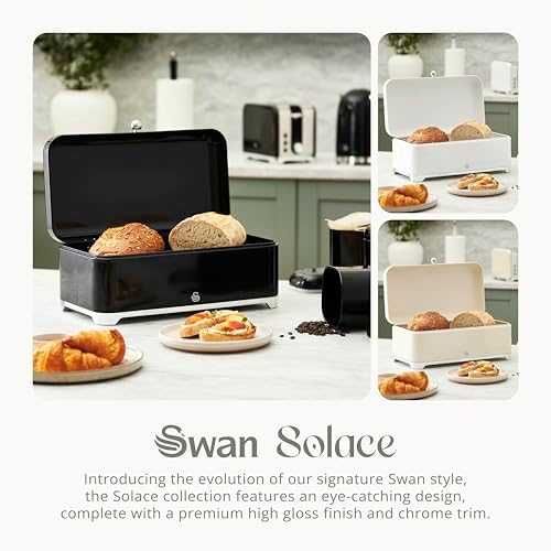 Нова голяма Черна кутия за хляб 16L Swan Solace кухненско съхранение с повдигащ капак