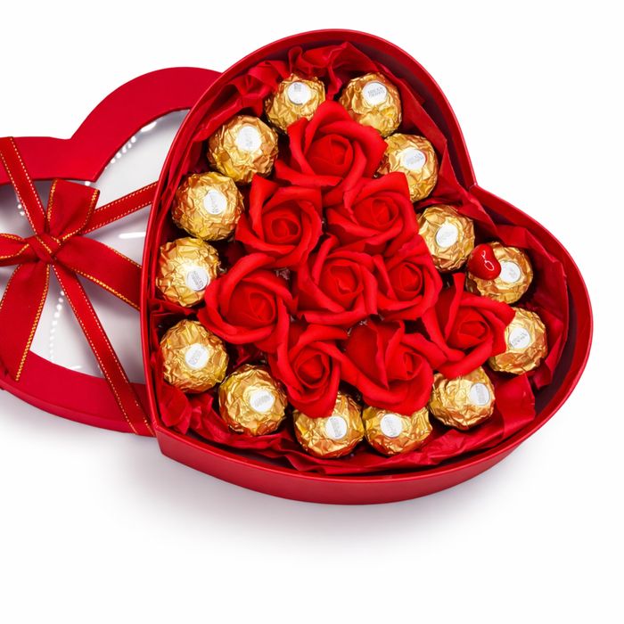 Кутии сърце с бонбони и сапунени цветя,св.Валентин, рожден ден, 8 март