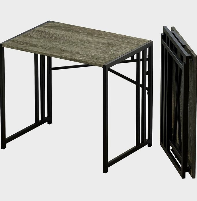 Birou pliabil din metal cu blat de lemn