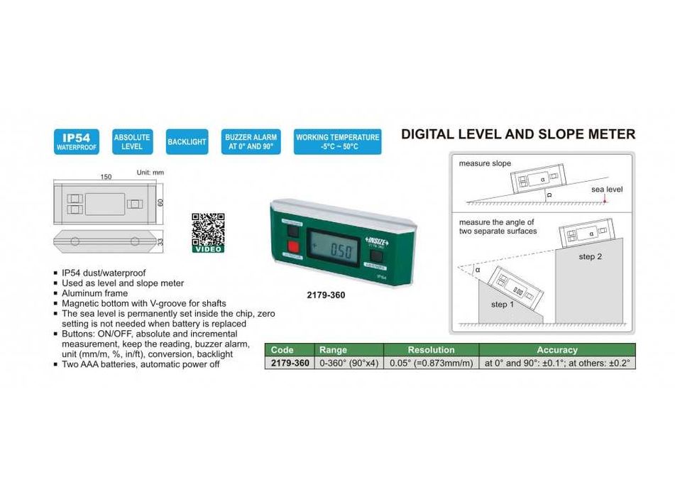 Електронен нивелир и ъгломер (инклинометър) NO-2179-360