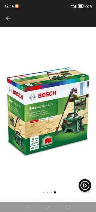 Aparat de spalat cu presiune Bosch Easy Aquatak 110, 1300 W, 330 l/h debit maxim, 110 bar, sistem spumare, furtun 3 m