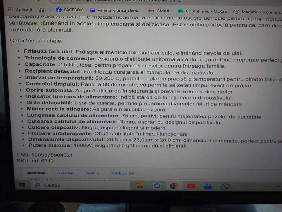 Friteuza cu aer cald ADLER-AD6312