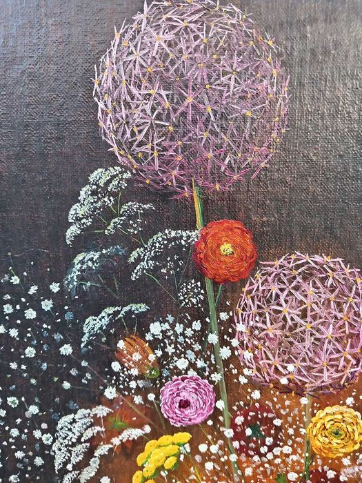 Tablou vechi - flori in vaza alba - semnat R. Hosatte 90