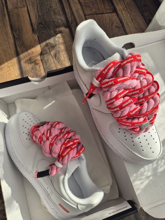 Nike Air Force 1 Low x Supreme White – Custom Rope Laces – Mărimea 39