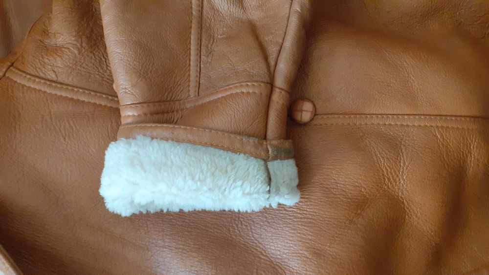 дамско палто кожух, естествена телешка кожа, кафяво супер