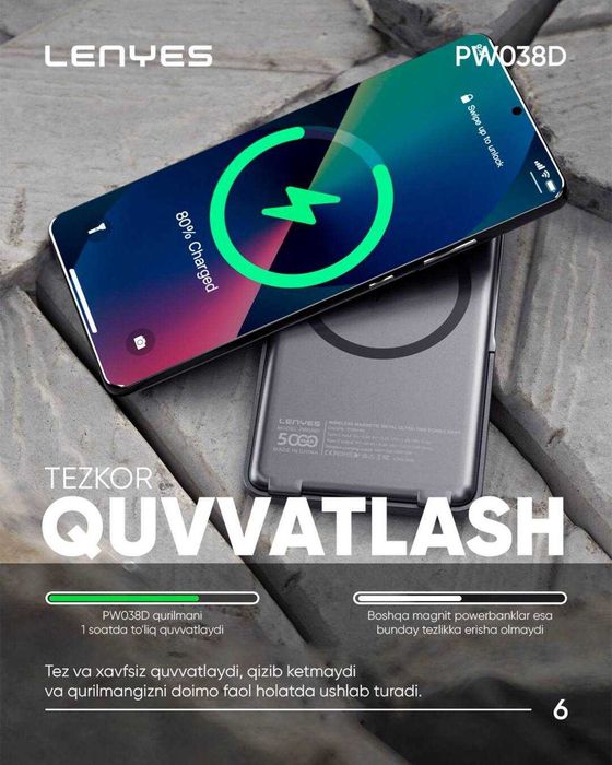 Lenyes PW038D Magnitli Powerbank / Besprovodnoy poverbank (Yangi)