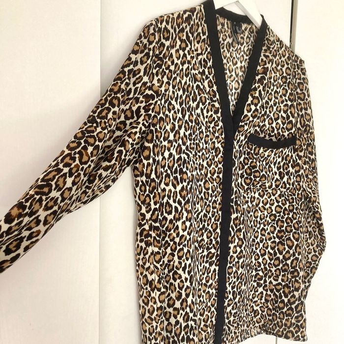 Mango леопардова дамска риза шифон леопардов принт дълъг ръкав Манго