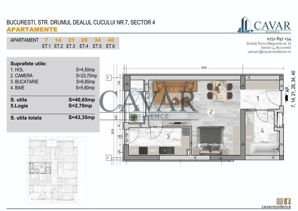 Garsoniera cu zona de dormit separata