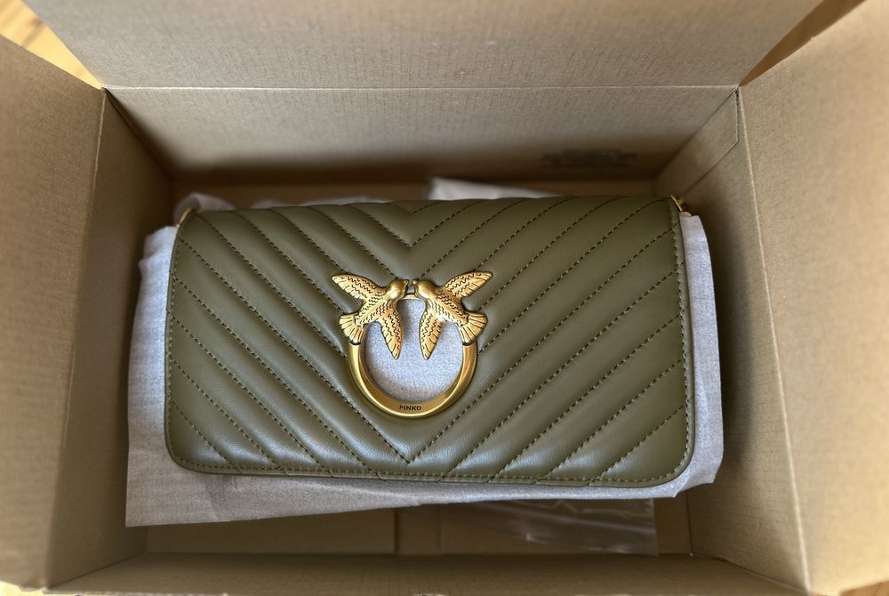 Чанта Pinko Love Click Baguette Mini Chervon маслинено зелена
