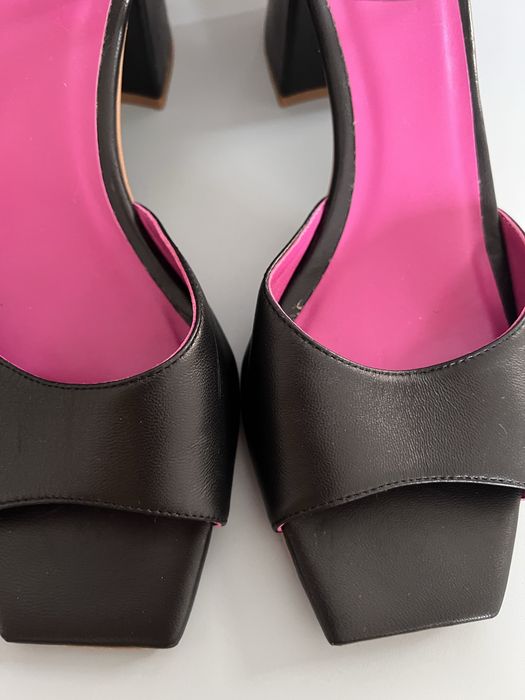 Sandale din piele naturală cu vârf pătrat, Y2K, chunky heel