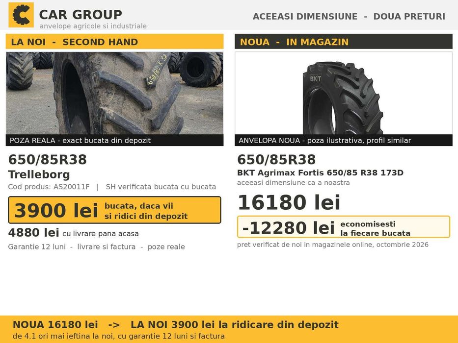 Anvelope Cauciucuri 650/85R38 24.5R38 650/85 R38 650/85-38 650 85 R38 6508538 Trelleborg Tractor Punte Spate Tractiune SH Second Hand STOC REAL Oferta