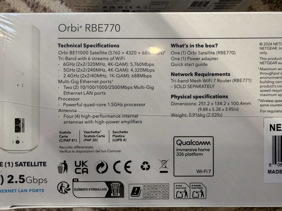 Netgear Orbi RBE770 (WiFi 7) – NOI, SIGILATE