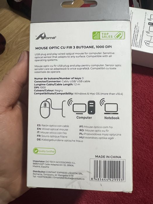 Mouse optic cu fir USB – Nou  – 1000 DPI