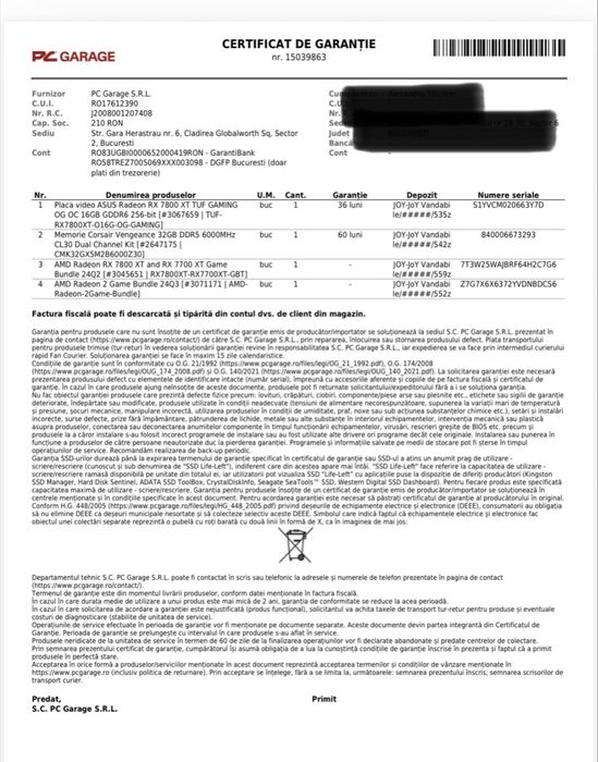 Placa video asus tuf gaming Rx 7800 xt