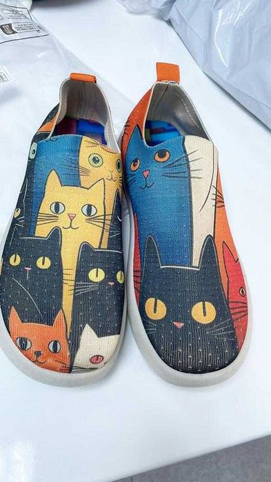 Espadrile de dama cu model pisicute, multicolor.