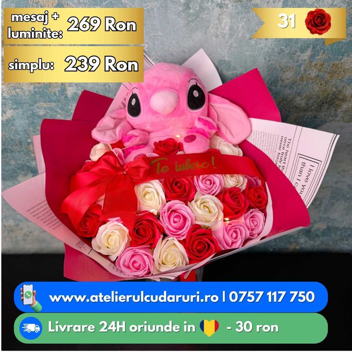 Buchete Trandafiri Sapun / Sclipici , Stitch | Livrare oriunde