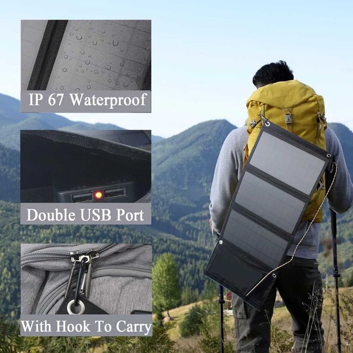 Сгъваем соларен панел 21W за зареждане на USB устройства