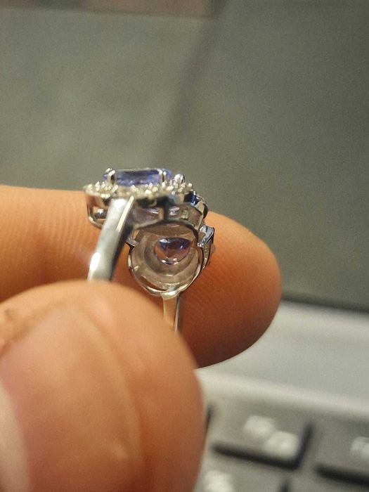 Inel Tanzanit cu Diamante, 3.61 gr, 14k Aur Alb
