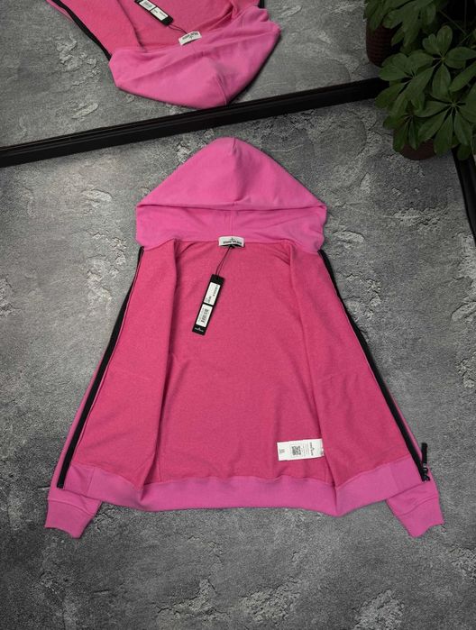 Суитшърт с цип Stone Island розов суитшърт с цип Stone Island, Stone Island Stone суитшърт дамски унисекс спортен суитшърт розово худи розово облекло.