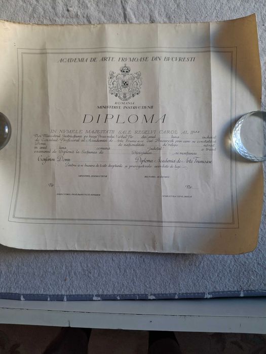Doua proiecte diploma Academia de Arte Frumoase cu stema Regala 1940
