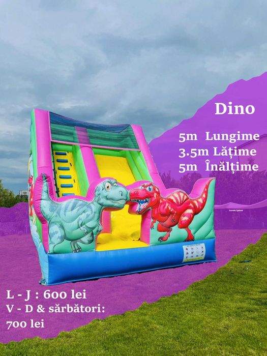 Tobogane gonflabile ° Animatori ° Vată pe băț°  Trambulină ° Magician Topogane gonflabile