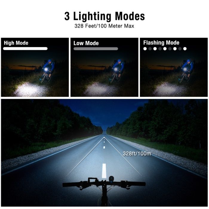 Set lumini bicicletă + buzzer multiton impermeabile reincarcabile USB