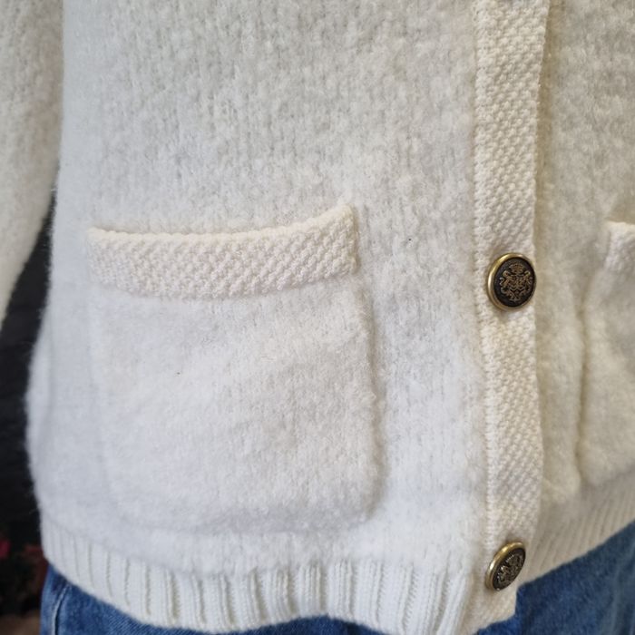 Cardigan pufos  lana alb crema Massimo Dutti
