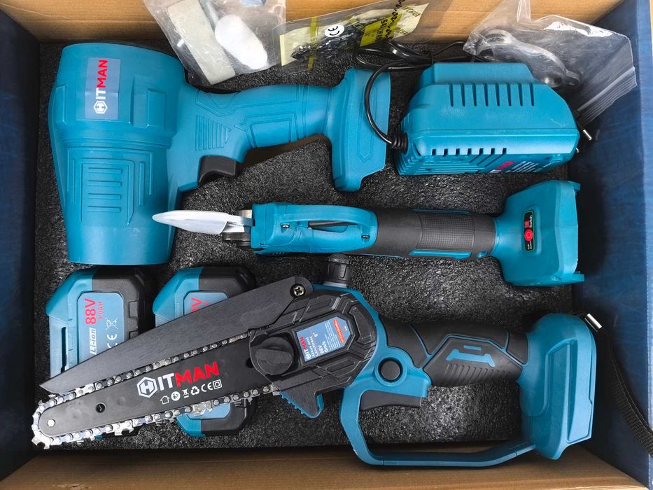 Set 3 scule electrice cu 2 baterii 88V si incarcator