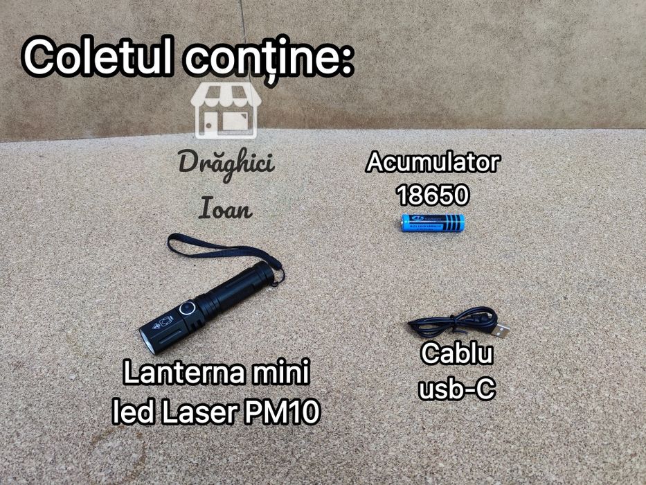 Lanterna mini - led PM10 LASER, din aliaj si cu acumulator 18650