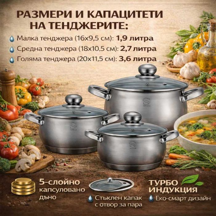 Комплект тенджери Swissgold EMMIE (SG-18099) – 3 броя