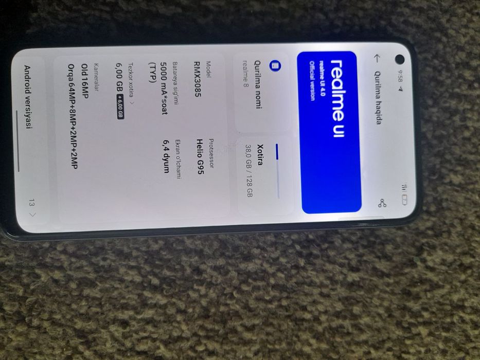Realme 8 sotiladi yoki abmen