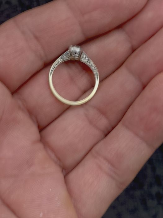 DIAMANT / Inel cu briliant " logodna " tăietură veche , anii 1900 ,