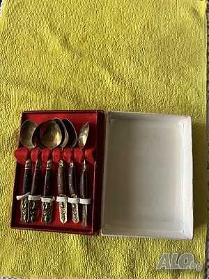 Комплект бронзови 6 чаени лъжички Demitasse тайландски с Буда