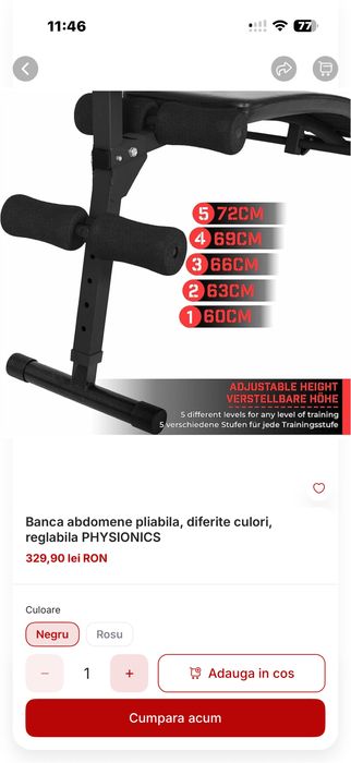 Banca abdomene pliabila reglabila noua in cutie, pret 230 lei