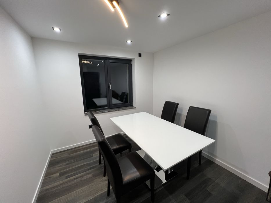 Masa alba placata cu sticla 160/90+4scaune