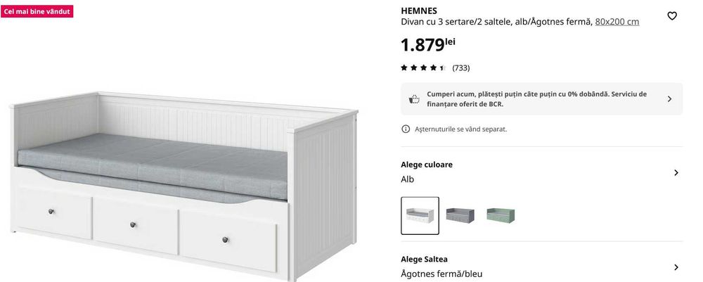 Pat divan Hemnes-Ikea extensibil plus 2 saltele originale