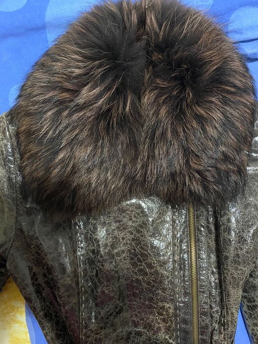 Haină  piele cu guler vulpe/M-L