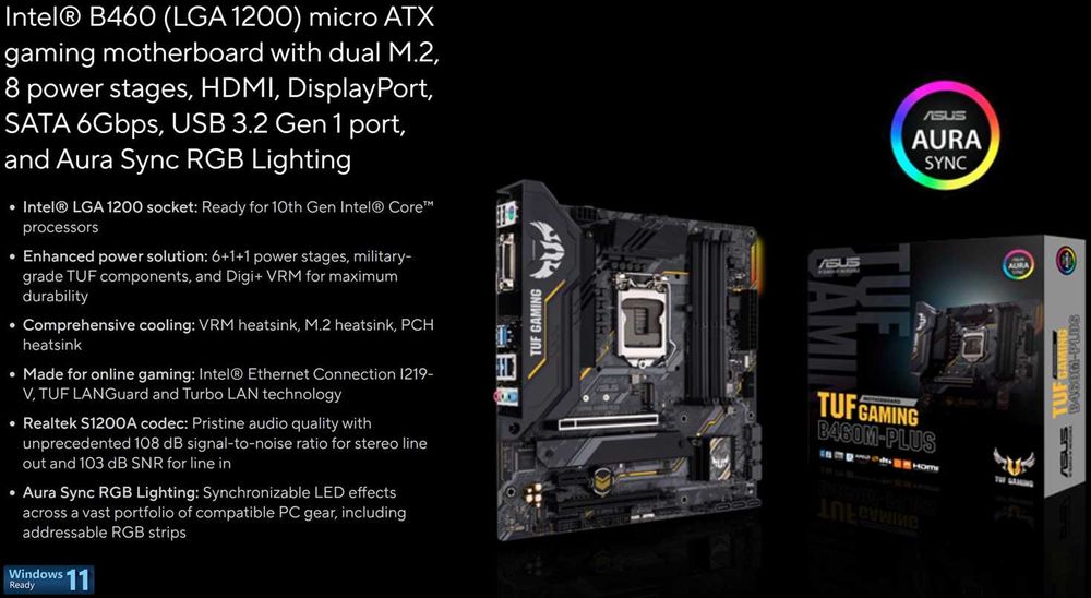 Дъно Дънна платка ASUS GAMING B460M-PLUS 1200 Aura Sync RGB DDR4 до 64GB