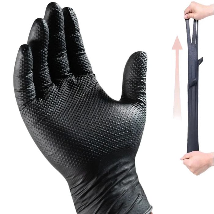 Manusi negre mecanica reutilizabile-rezistente-100buc/cut.Manusi portocalii texturate groase rezistente diluant,acid. 1 zi =1 pereche +Tva pt firme